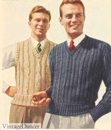 Mens 1940s 1943 cable knit vest and sweater kniwear