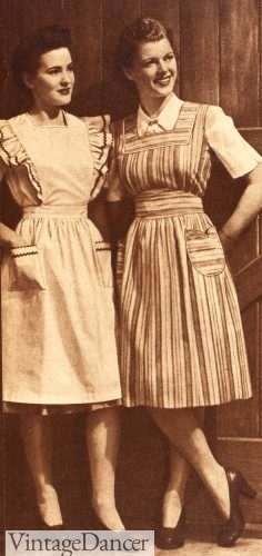 1940s white or stripe pinafore house dresses