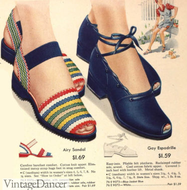 1943 striped cotton "air sandals" and canvas espadrilles sandals shoes