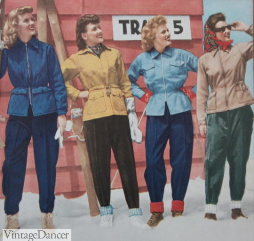 1940s womens winter ski pants and jackets wool trousers