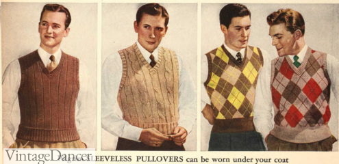 1943 mens sweater vests pullovers argyle 1940s