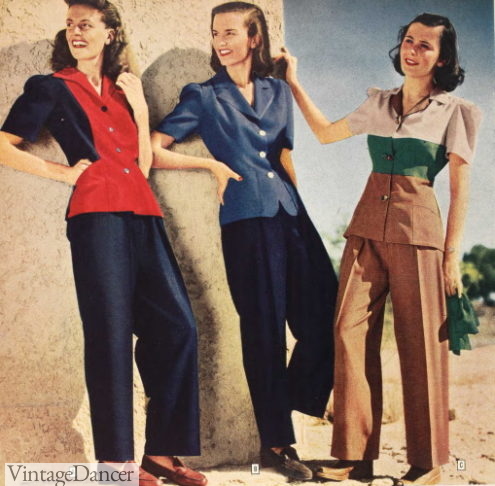 1940s pantsuits casual slacksuits for women "California style" two tone slacksuits womens pantsuits casual outfits
