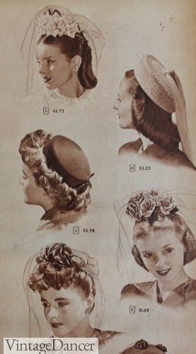 1944, hair flowers with veils as an alternative to hats