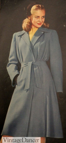 1940s blue wrap trench coat ladies at VintageDancer