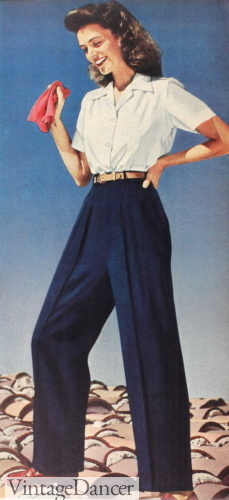 1944 navy blue pleated slacks pants trousers women girls 1940s