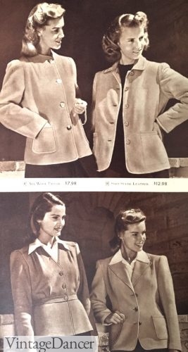 1944 casual jackets in box, utility, sweater and blazer styles