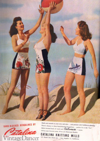 1940s one and two piece swimsuits 1940s women at VintageDancer