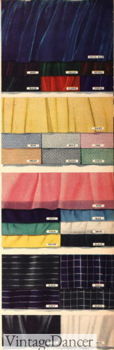 1940s evening dress fabrics and colors swatches