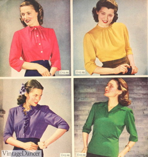 1940s tops and jersey knit blouses shirts tops casual colors fashion in 1940s