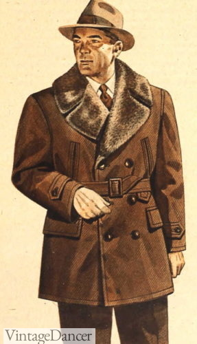 Men's 1940s alpaca lined, mouton-collar work coat