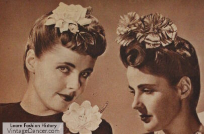 1940s hairstyle updo with flowers