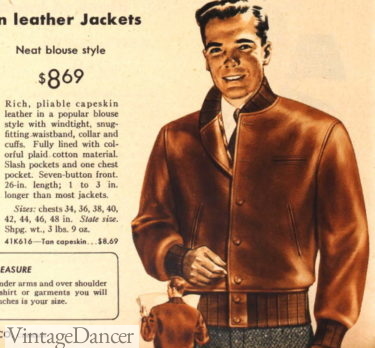 1940s men leather knit collar blouse-style jacket