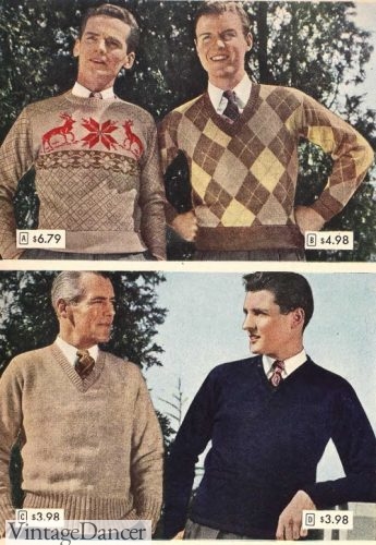 1944 men novelty deer, argyle and plain V neck pullover sweaters jumpers men