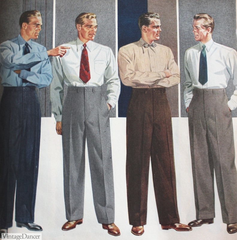 1940s mens fashion, suits, shirts, ties
