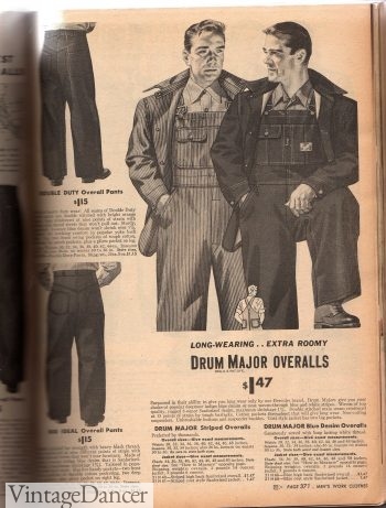 1940s mens workwear. 1944 overalls and denim pants
