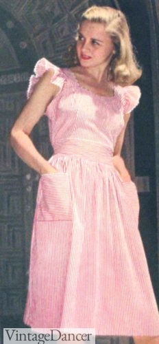 1940s pink pinafore apron gingham dress