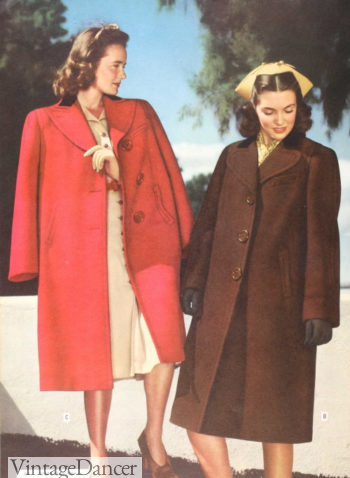 1940s women red and brown coats at VintageDancer
