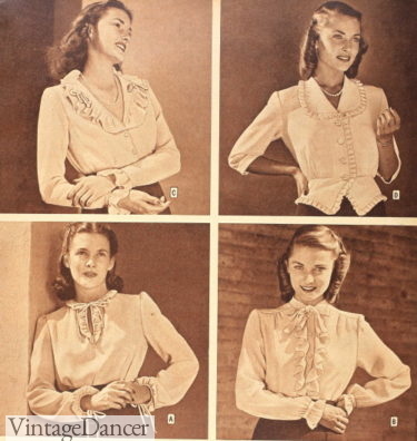 1940s womens tops blouses shirts button down with ruffles