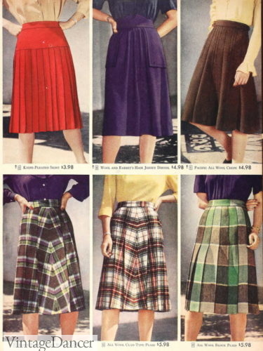 1940s plaid pleated skirts womens fashion history