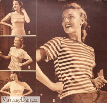 1940s striped T Shirts women ringer shirts tee shirts polo shirts tops