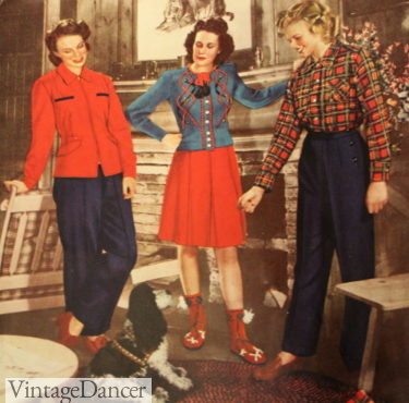 1944 winter outfits with wool pants women 1940s