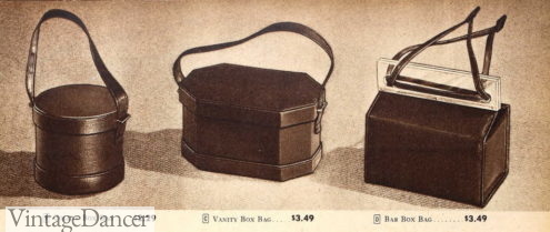 1945 collar box, vanity box, bar box purses