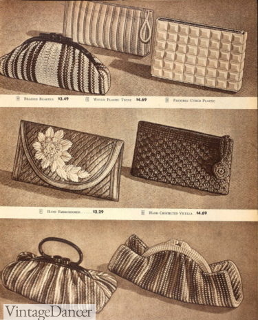 1945 plastic, straw and fabric bags