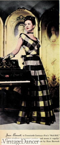1940s black plaid evening gown 1945 Joan Bennet