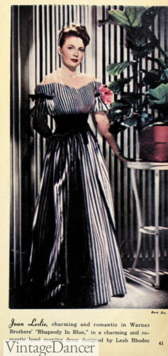 1945 Lame striped 1940s evening gown