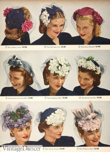 1945 flower and veil hats