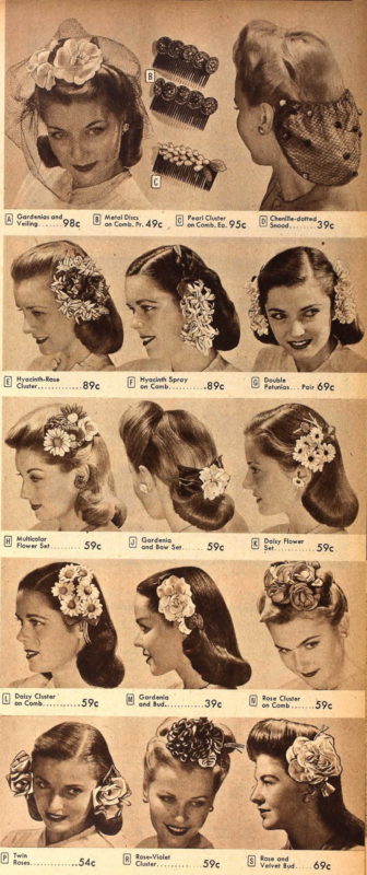 Hair Snood Crochet 1940s Hair Net Brown Flower Vintage Style Accessory Ww2 