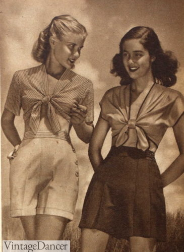 1940s tie front crop tops women 1940s summer fashion with shorts