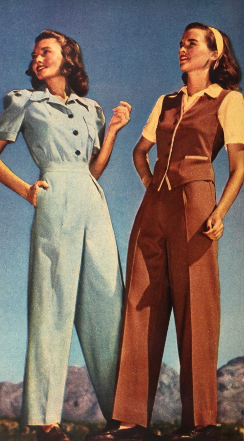 1940s Pants History- Trousers, Overalls, Jeans, Sailor, Siren Suits