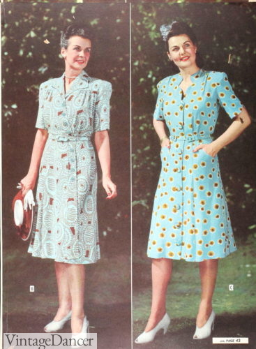 1940s 1945 floral shirtwaist dresses