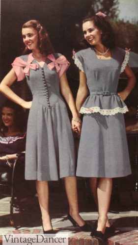 1940s teen ruffle trim peplum dress (R)