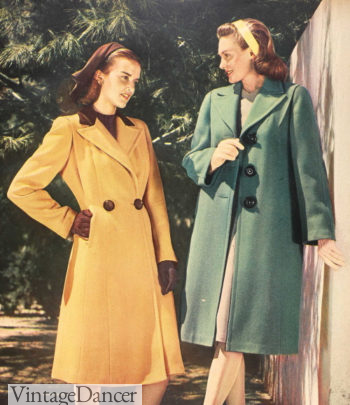 1940s yellow reefer coat ladies winter coats at VintageDancer