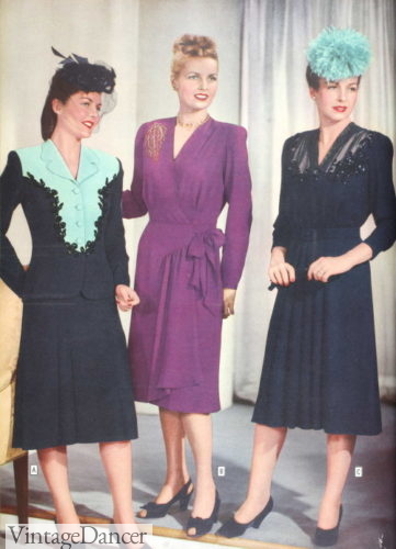 1940s women suit, and dresses for afternoon and evening attire