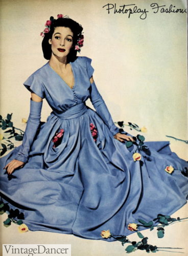 1940s blue ballgown with matching blue gloves ad