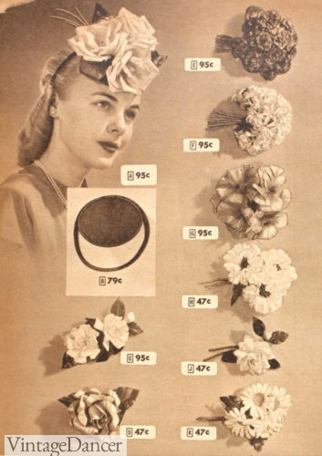1940 flower clips for hat, hair and dress