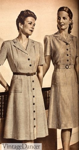 1946 classic gingham checks and stripe shirtwaist house dresses work dresses working women mature women grandmothers