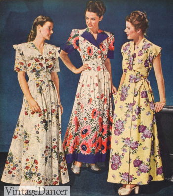 1946 floral housecoats- a cross between a dress and robe