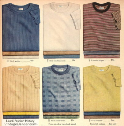 1940s men's T shirts for guys. Tee shirt colors and styles in the 40s