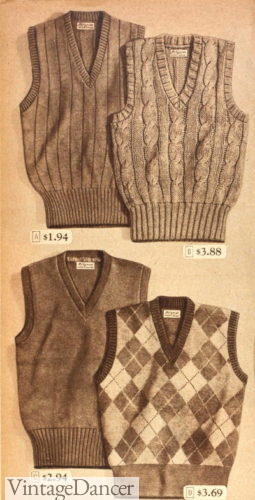 1940s men knit vest pullover argyle