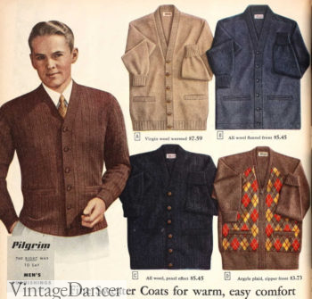 1940s men's plain and argyle button cardigans