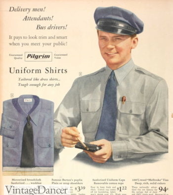 1946 mens Uniform shirts for attendants, delivery men and bus drivers