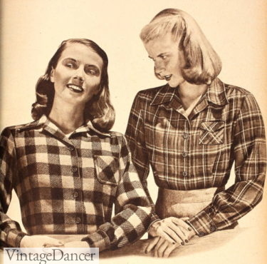 1940s plaid wool shirts flannel button down shirts women teen girls fashion