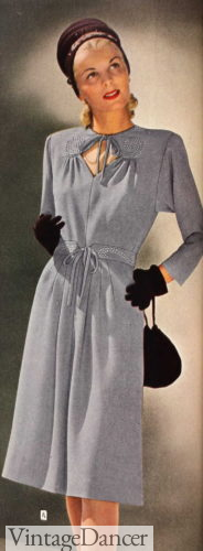1940s party dress, grey dress with sparkle embellishment on belt