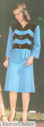1940s women blue suit style peplum dress