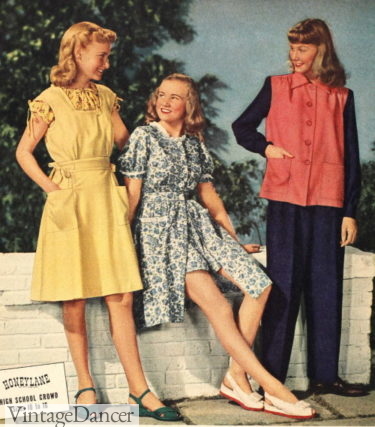 1946 girl in the center is wearing a playsuit with over dress