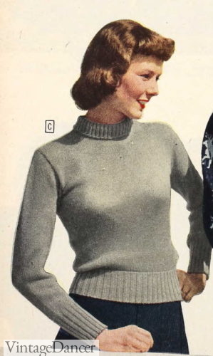 1940s plain turtleneck pullover sweater